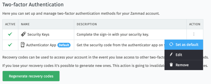 Edit Two-Factor Method in Password & Authentication