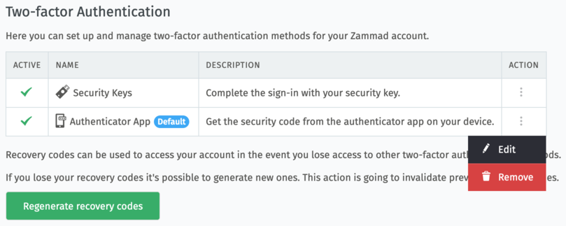 Remove Two-Factor Method in Password & Authentication